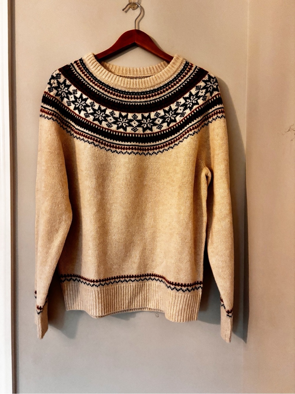 J.Crew Fair Isle Lambswool cream Crewneck Sweater sz. L